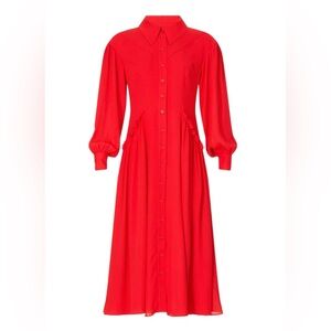 🔥 Saunders| Red Button-Up Dress